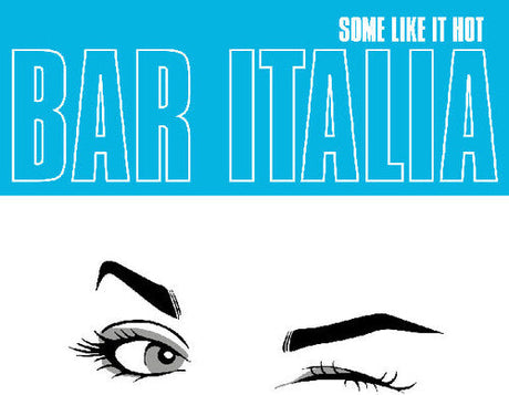 Close-up of Bar Italia: Some Like It Hot album cover featuring winking eye pop art design