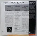 Vinyl record album cover for Barbara Lea's 'Lea in Love' on VMP Classics, showing the front and back of the black-and-white sleeve with track listings and credits.