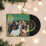 Beach Boys Pet Sounds ornament hanging on Christmas tree with lights