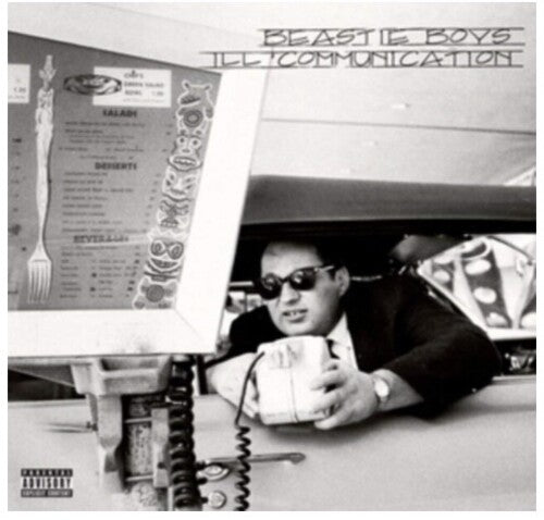 Beastie Boys - Ill Communication album cover featuring a black and white photo of a man and a fork on the cover, indicating a hip hop vinyl record.