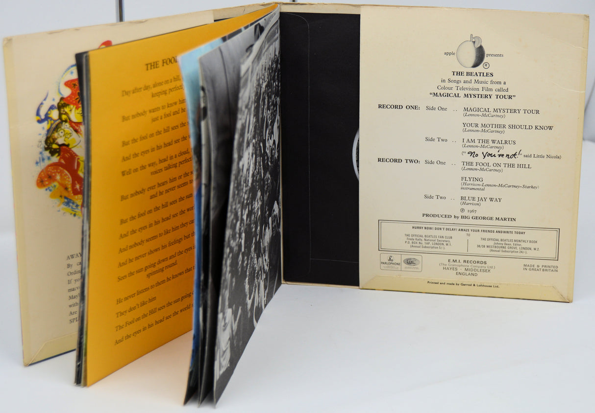 Album cover with text and black and white photo on a white background