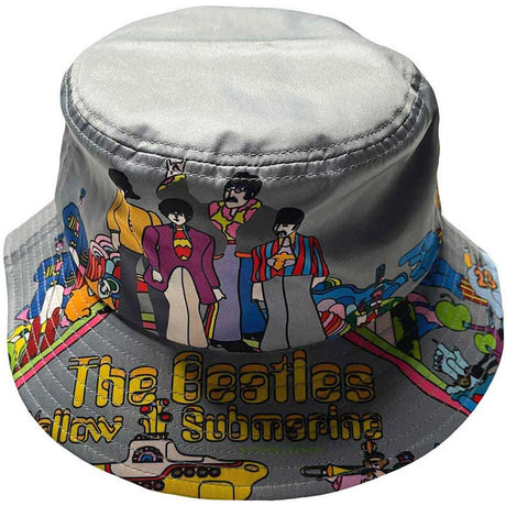 Bucket hat with The Beatles 'Yellow Submarine' design on a white background