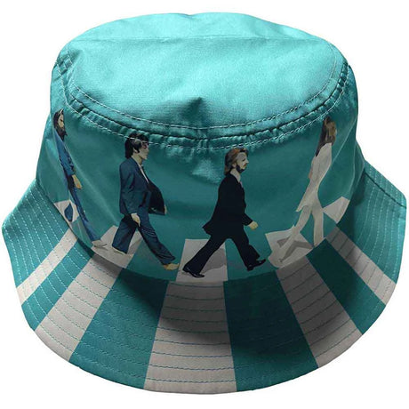 Turquoise bucket hat with Abbey Road design on a white background