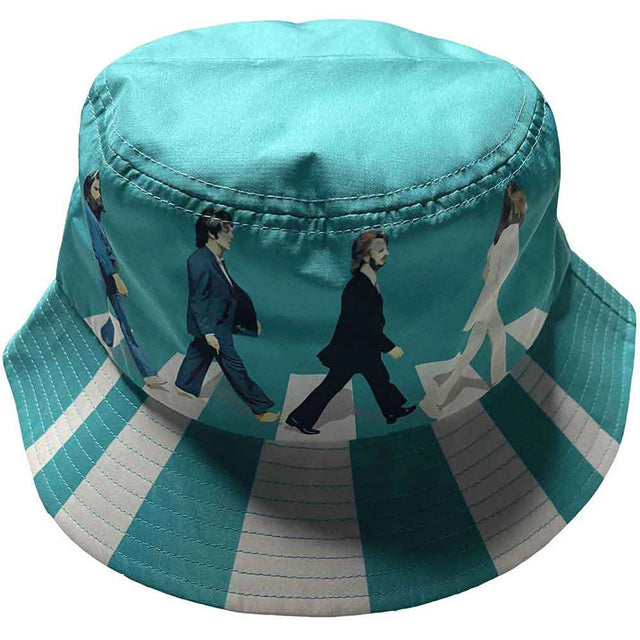 Turquoise bucket hat with Abbey Road design on a white background