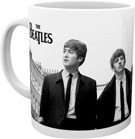 Mug with a black and white photo of The Beatles on it