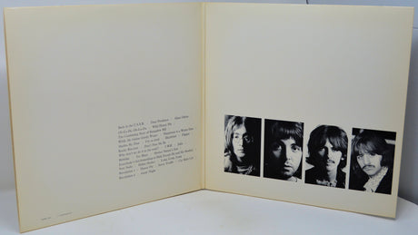 Album cover with black and white portraits on a beige background