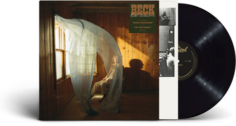 Beck 'Ride Lonesome' vinyl record album shown with the front cover, a narrow track insert strip, and part of the black LP record on a white background.
