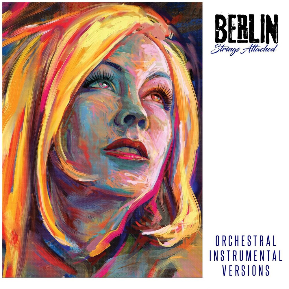 Album cover for Berlin 'Strings Attached' showing an artistic and colorful drawing of the beautiful Terri Nunn.