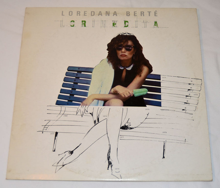 Vinyl record cover with a person sitting on a bench holding a green object, with 'Loredana Berté' text at the top.