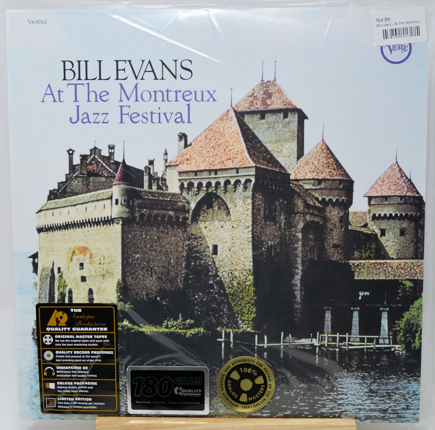 Bill Evans 'At The Montreux Jazz Festival' vinyl record album cover, sealed in plastic with a 180g gold foil and a VHS quality guarantee sticker on the bottom left.