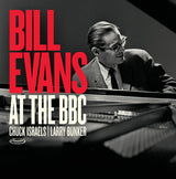 Album cover with a black and white photo of Bill Evans playing piano and red and white text.