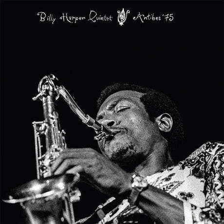 Black and white album cover featuring a saxophonist playing with text 'Billy Harper Quintet Antibes '75'.