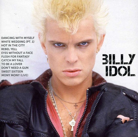 Billy Idol Greatest Hits album cover featuring Billy Idol in a leather jacket with tracklist