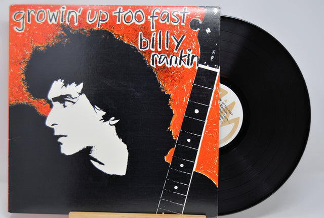 Vinyl record with a cover featuring a silhouette of a person and the text 'growin' up too fast billy rankin'.
