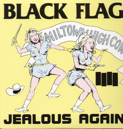 Album cover for 'Jealous Again' by Black Flag featuring two women dancing with a cowboy hat and text.