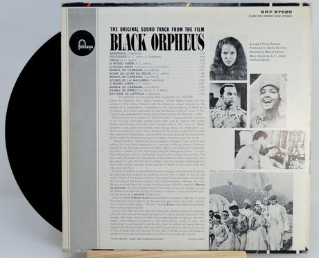 Back cover of Black Orpheus original soundtrack vinyl with tracklist and film scene photos