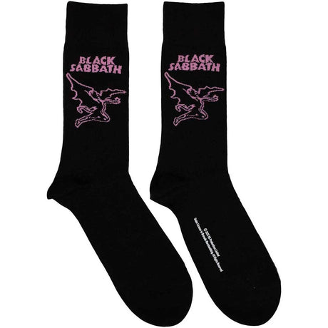 Black socks with 'Black Sabbath' logo on a white background