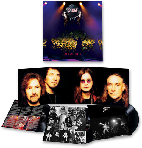 Vinyl record set with cover featuring band members and concert image, on a white background