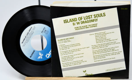 Vinyl record with cover titled 'Island of Lost Souls' by Dragonfly on a white background