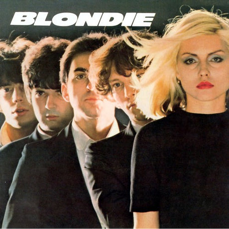 The image features the cover of the vinyl record titled "Blondie - Blondie," which is a limited 180gm LP. The cover displays a black and white photo of the band members, with their iconic frontwoman, Deborah Harry, positioned towards the right side, exuding a bold and dynamic presence.