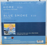 Back cover of Dolly Parton's Home / Blue Smoke vinyl showing track details, credits, and album info