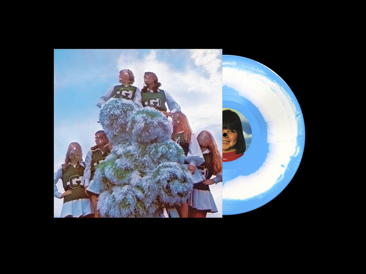 Limited edition blue swirl vinyl record with retro cheerleader album cover