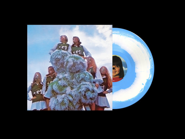 Limited edition blue swirl vinyl record with retro cheerleader album cover