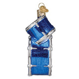 Blue and silver drum kit ornament with metallic shine