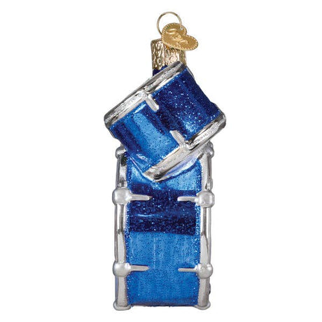 Blue and silver drum kit ornament with metallic shine