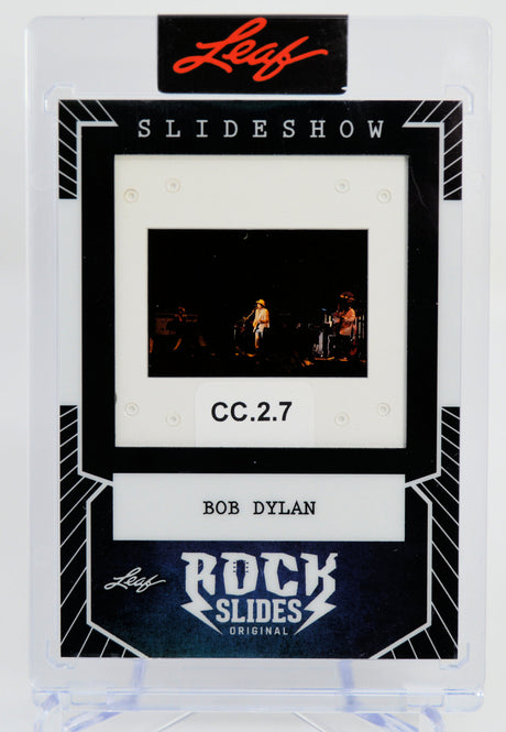 Bob Dylan slide with 'Leaf' branding and 'Rock Slides' logo on a white background