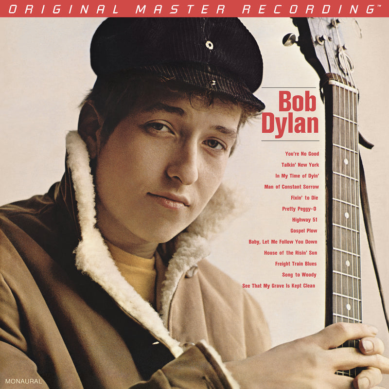 Album cover featuring Bob Dylan holding a guitar with a list of his songs.
