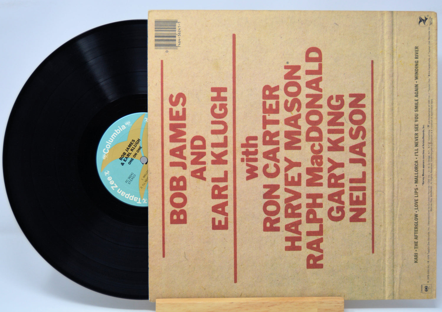 'Bob James And Earl Klugh One On One' Vinyl record with a beige cover featuring red text on a light blue background