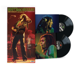 Vinyl record set with Bob Marley cover and two black records on a white background