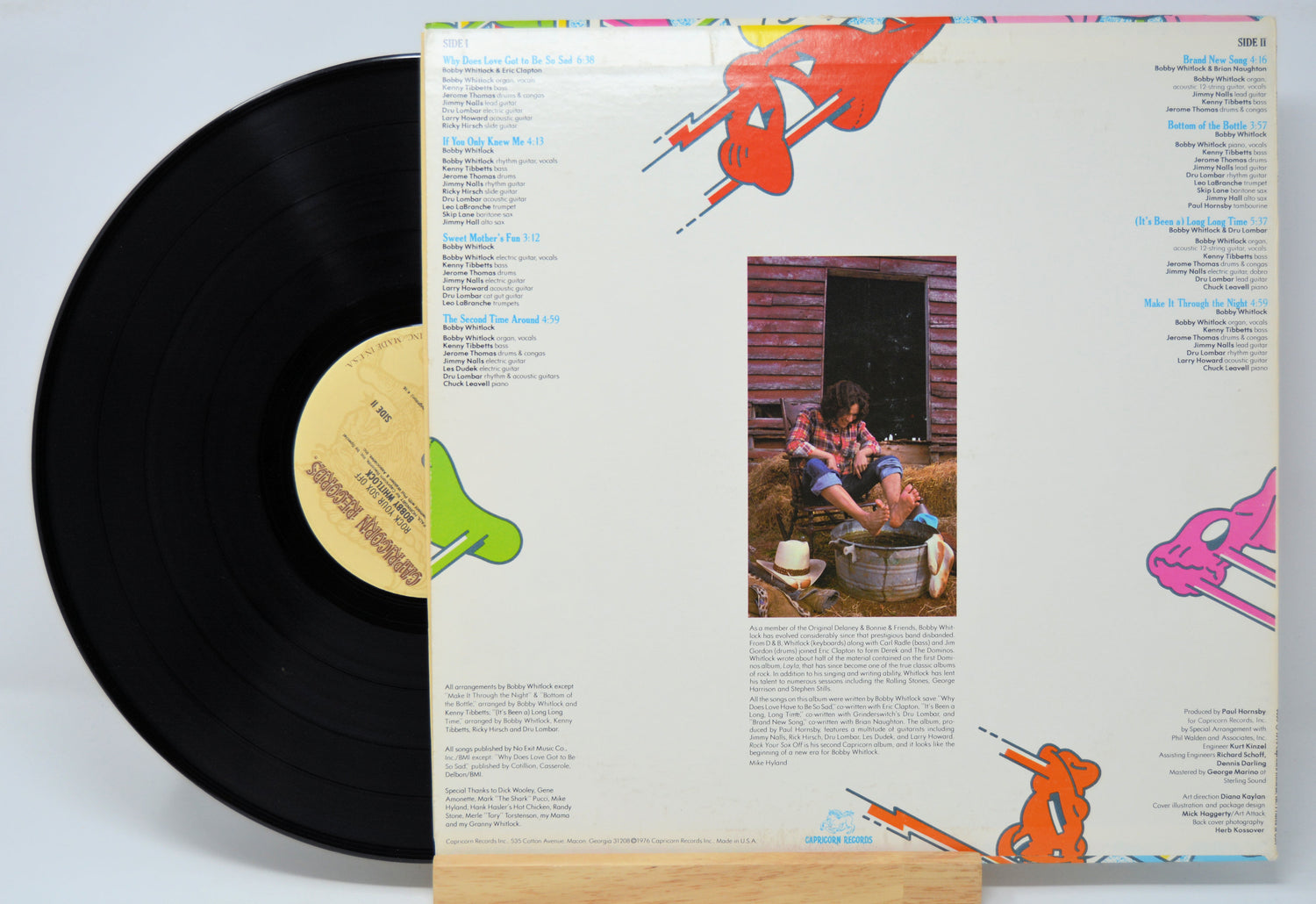 'Bobby Whitlock Rock Your Sox Off' Vinyl record with colorful cover featuring a person by a wooden cabin.