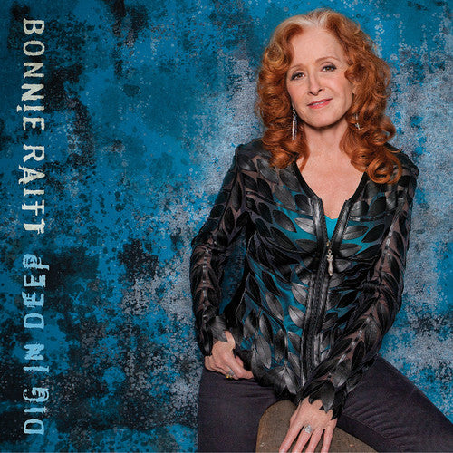 Woman with red hair against a blue textured background, with text 'Bonnie Raitt Deep Blue' on the left.