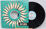 Vinyl record with a turquoise cover featuring a sunburst design and 'eye gate' text.