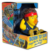 Front view of Born To Sun rockstar duck with blue vest and guitar