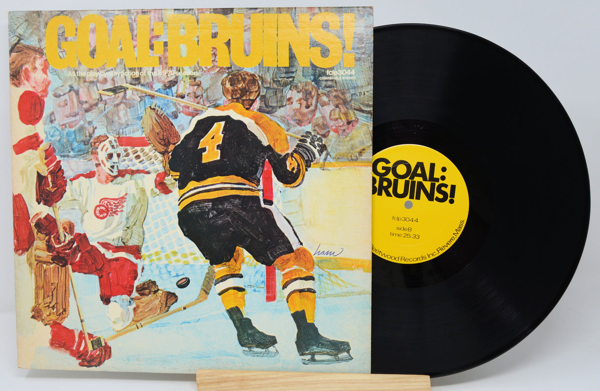 Vinyl record with a hockey-themed cover and 'Goal Bruins!' text