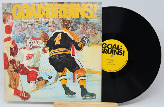 Vinyl record with a hockey-themed cover and 'Goal Bruins!' text