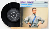 Vinyl record and cover of 'Space Oddity' by David Bowie on a white background