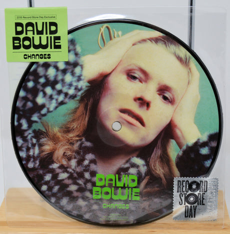 Picture disc vinyl of David Bowie's 'Changes' with a portrait and 'Record Store Day' label.