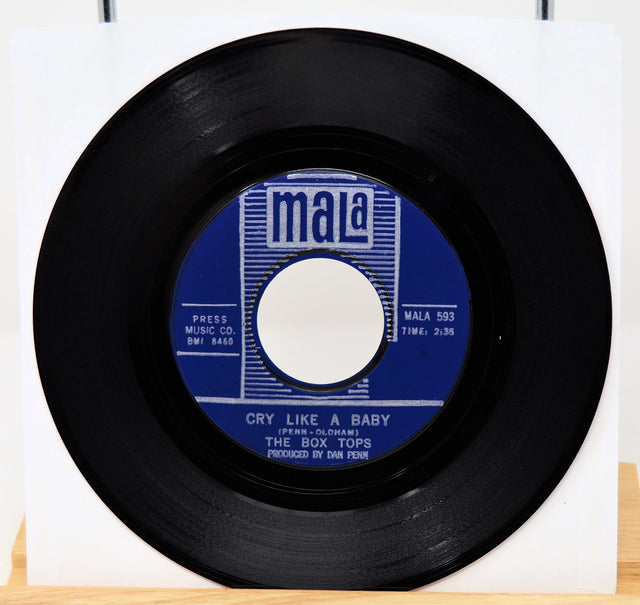 45 RPM record with blue label on a white background