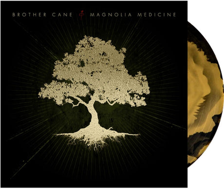 Vinyl record with a tree design and 'Brother Cane & Magnolia Medicine' text on a black background.