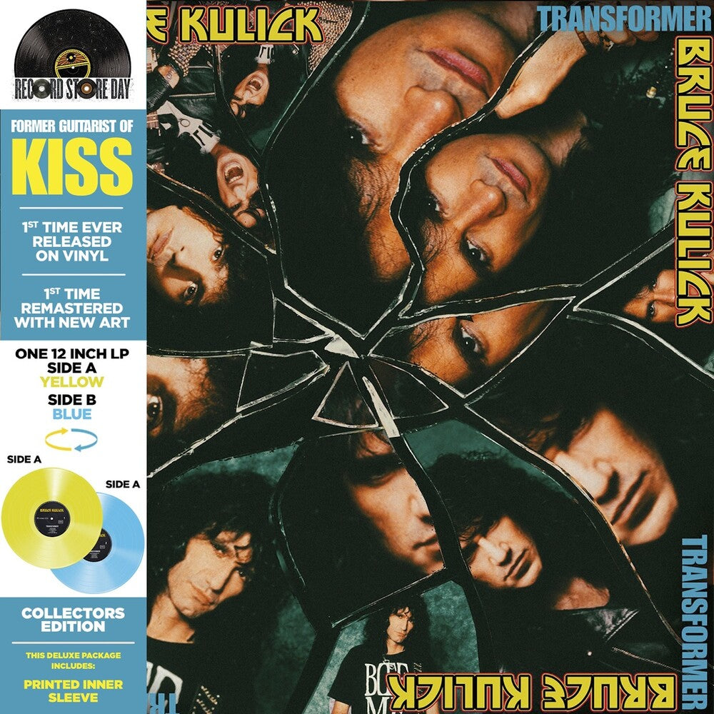 Vinyl record cover with multiple faces and text about Bruce Kulick of KISS.