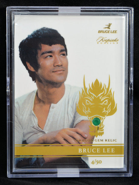 Bruce Lee Green Onyx Dragon Gem Relic collectible card, limited edition numbered 4/50