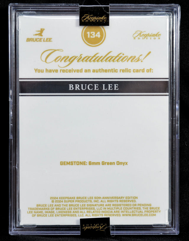 Keepsake Edition Bruce Lee authentic relic card certificate with details of green onyx gemstone