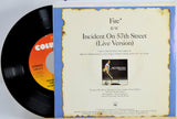 Back cover and record of Bruce Springsteen's 'Fire' 45 RPM vinyl single featuring track details