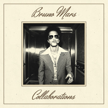 Album cover featuring a black and white portrait Bruno with sunglasses, framed by 'Bruno Mars' and 'Collaborations'.