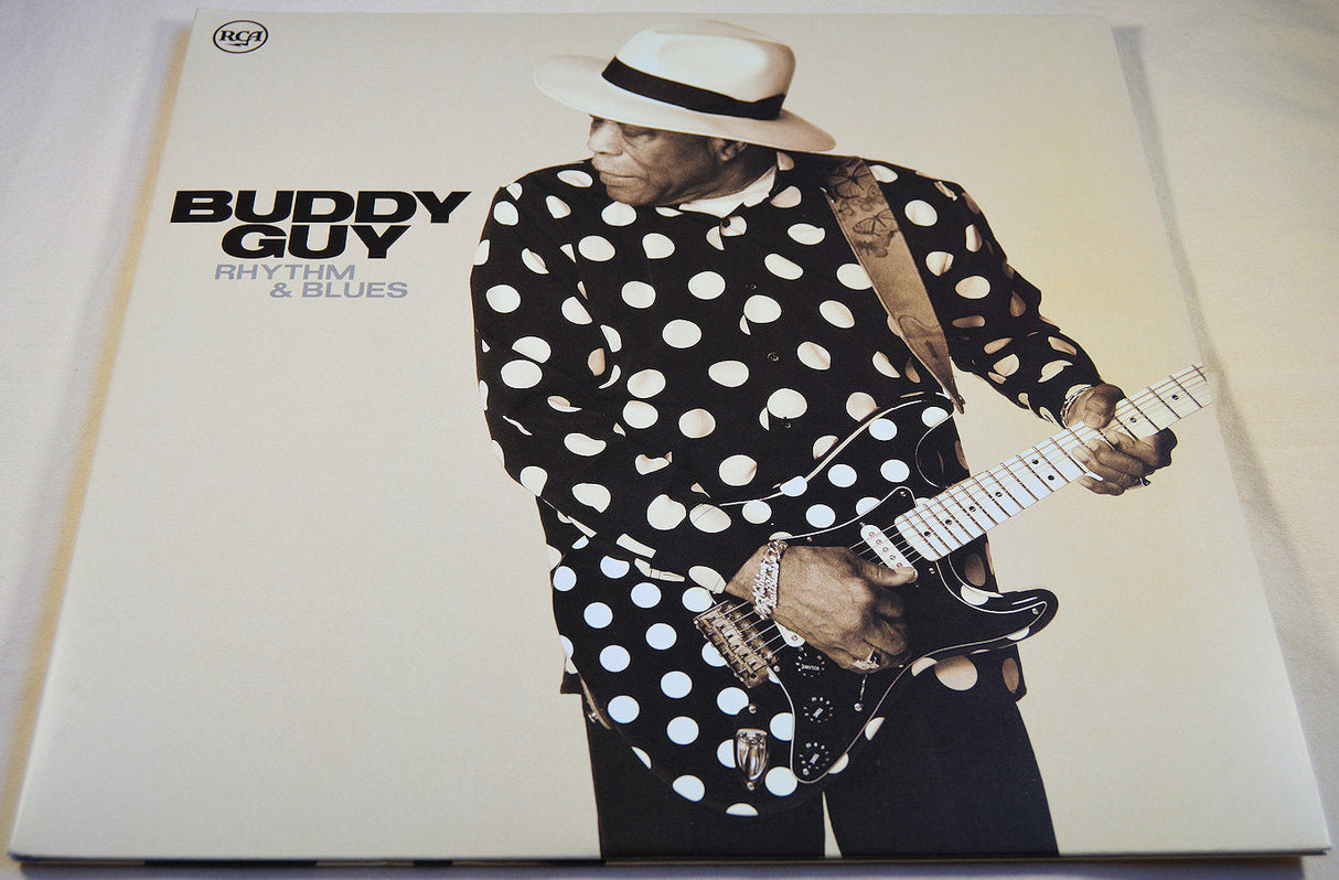 Front cover of Buddy Guy Rhythm & Blues vinyl LP showing Buddy Guy in polka dot shirt with guitar