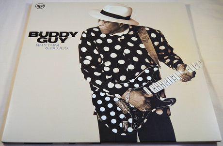 Front cover of Buddy Guy Rhythm & Blues vinyl LP showing Buddy Guy in polka dot shirt with guitar